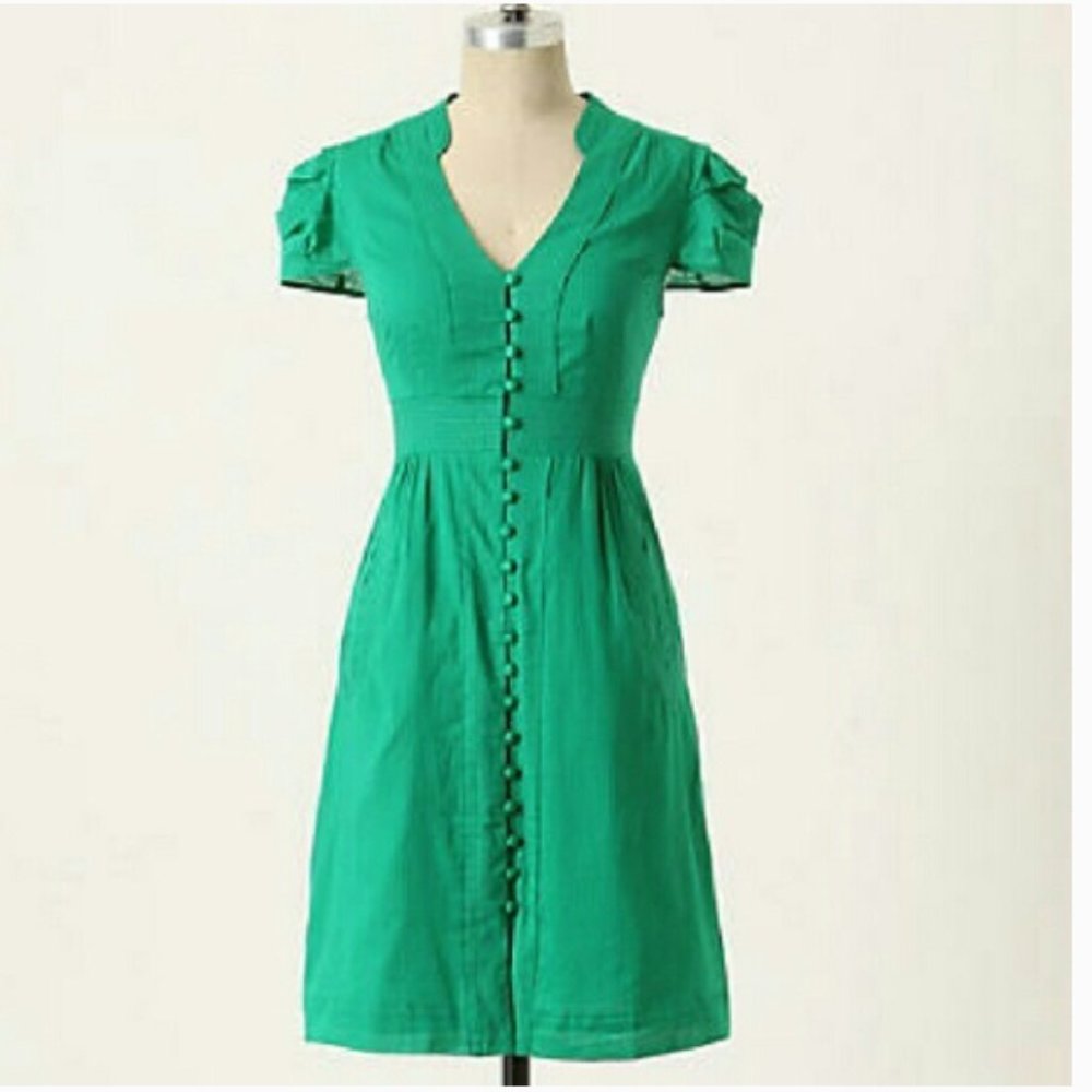 Maeve Anthro Green Casual Button Down Dress S